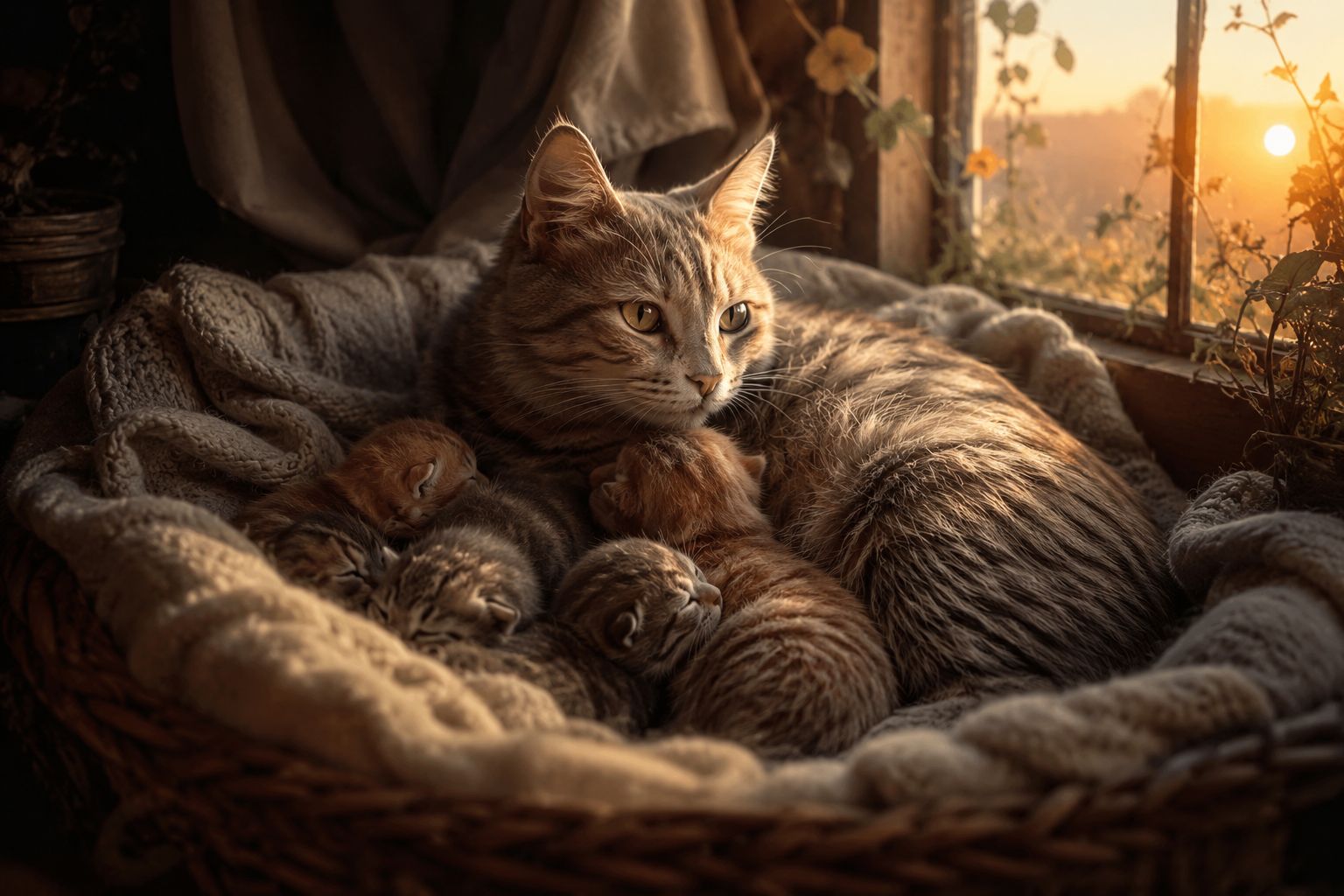 Беременная кошка и кошка с котятами во сне